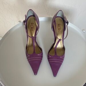BCGB Paris Violet Purple T-Strap Heels Pointed Toes Leather